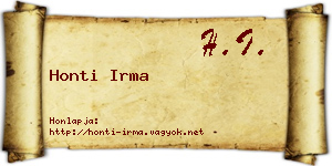 Honti Irma névjegykártya